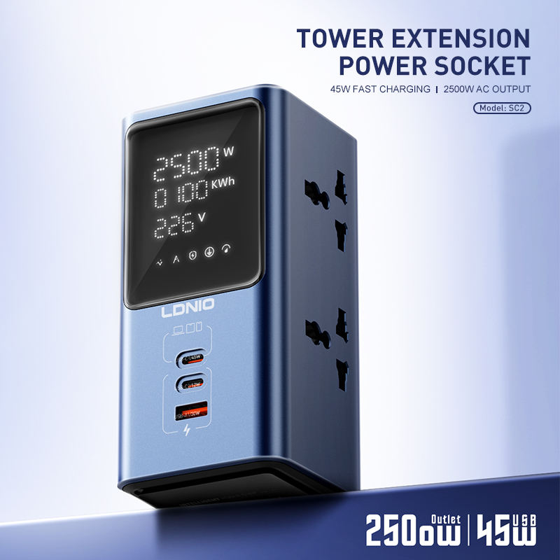 Tower Extension Power Socket with Digital Display